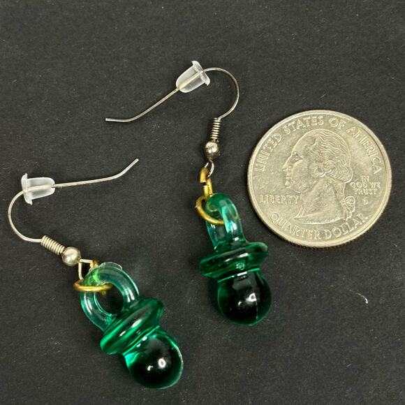 Vintage 90s Y2K Pacifier Green Earrings - Picture 3 of 4